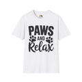Paws and Relax Unisex Softstyle T-Shirt, Pet Lover Gift, Dog Parent Clothing, Casual Wear, Animal Lover Shirt, Funny Dog Apparel