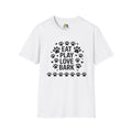 Eat Play Love Bark Unisex Softstyle T-Shirt, Pet Lover Gift, Dog Parent Clothing, Casual Wear, Animal Lover Shirt, Funny Dog Apparel